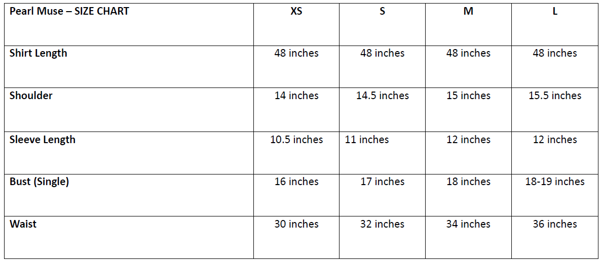 Pearl Muse Size Chart
